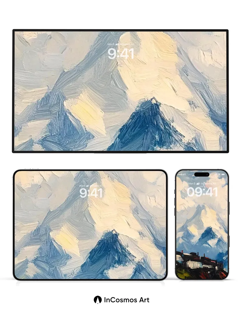 Crisp Alpine Hush Wallpaper with Brushstroke Peaks