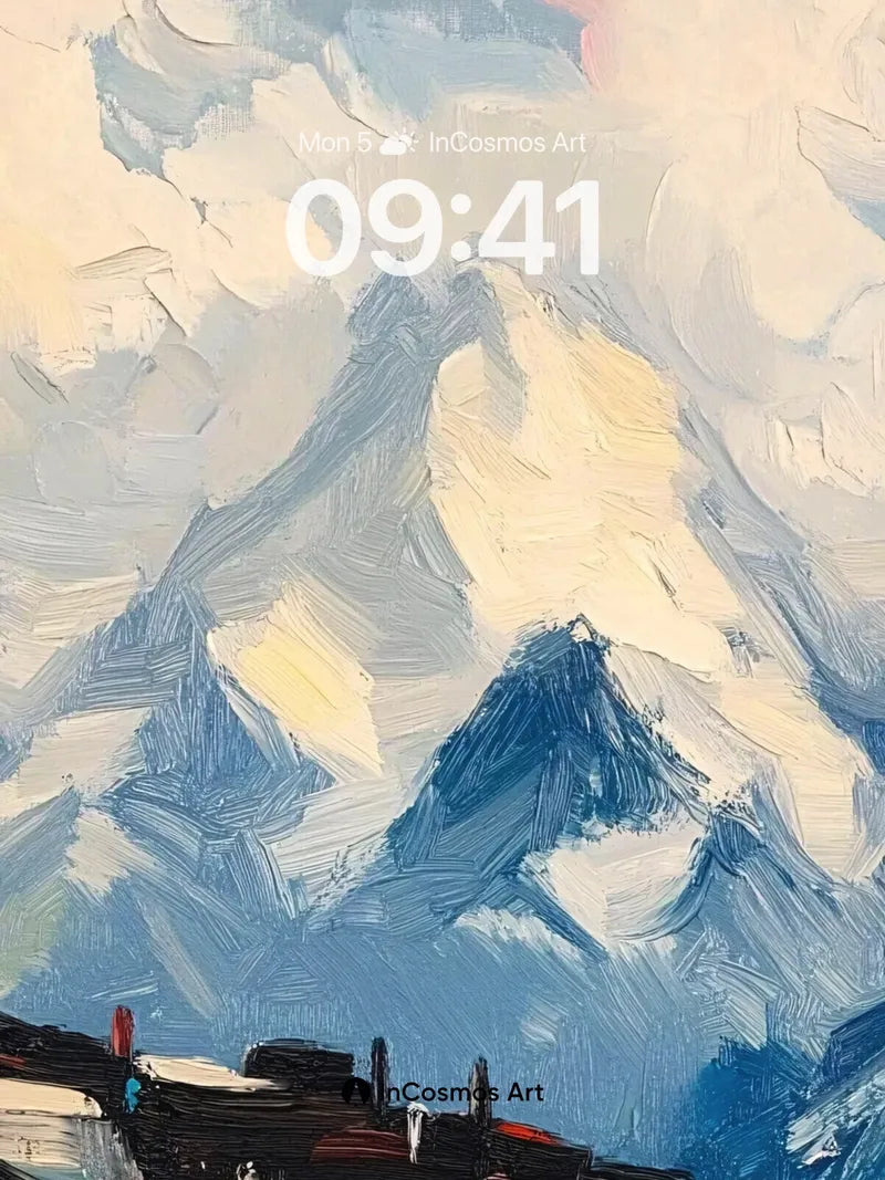 Crisp Alpine Hush Wallpaper with Brushstroke Peaks