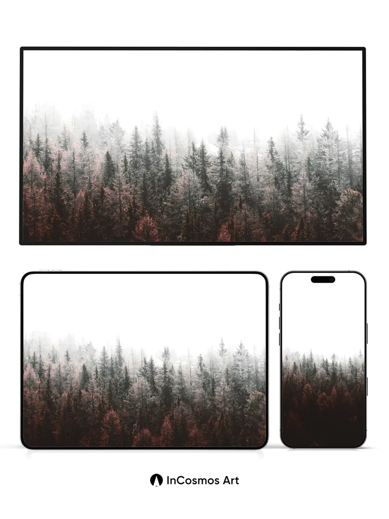 Misty Forest Wallpaper with Crimson Undergrowth