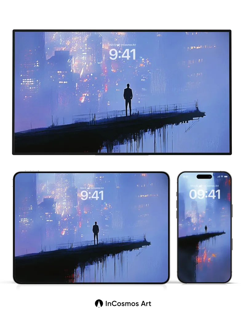 Neon Mirage Wallpaper with Floating Silhouette