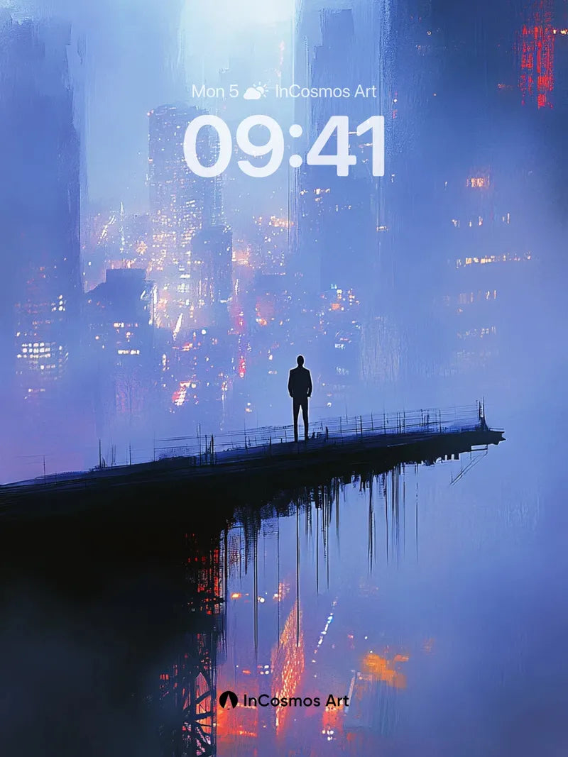 Neon Mirage Wallpaper with Floating Silhouette