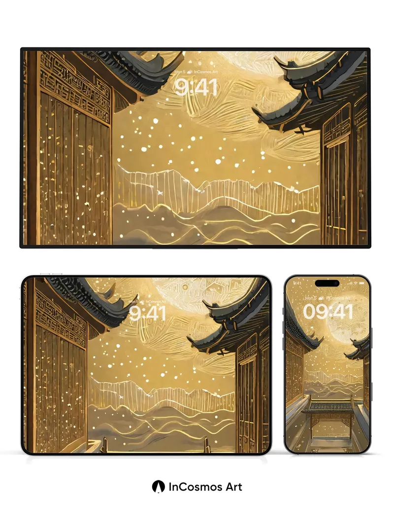 Golden Reverie Wallpaper with Celestial Moonlight