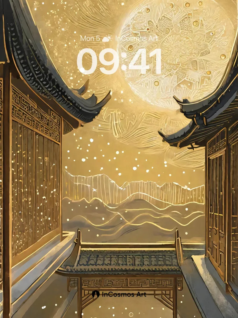 Golden Reverie Wallpaper with Celestial Moonlight