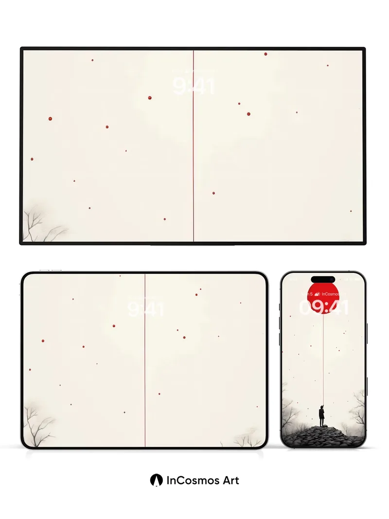 Solitary Horizon Wallpaper with Crimson Balloon