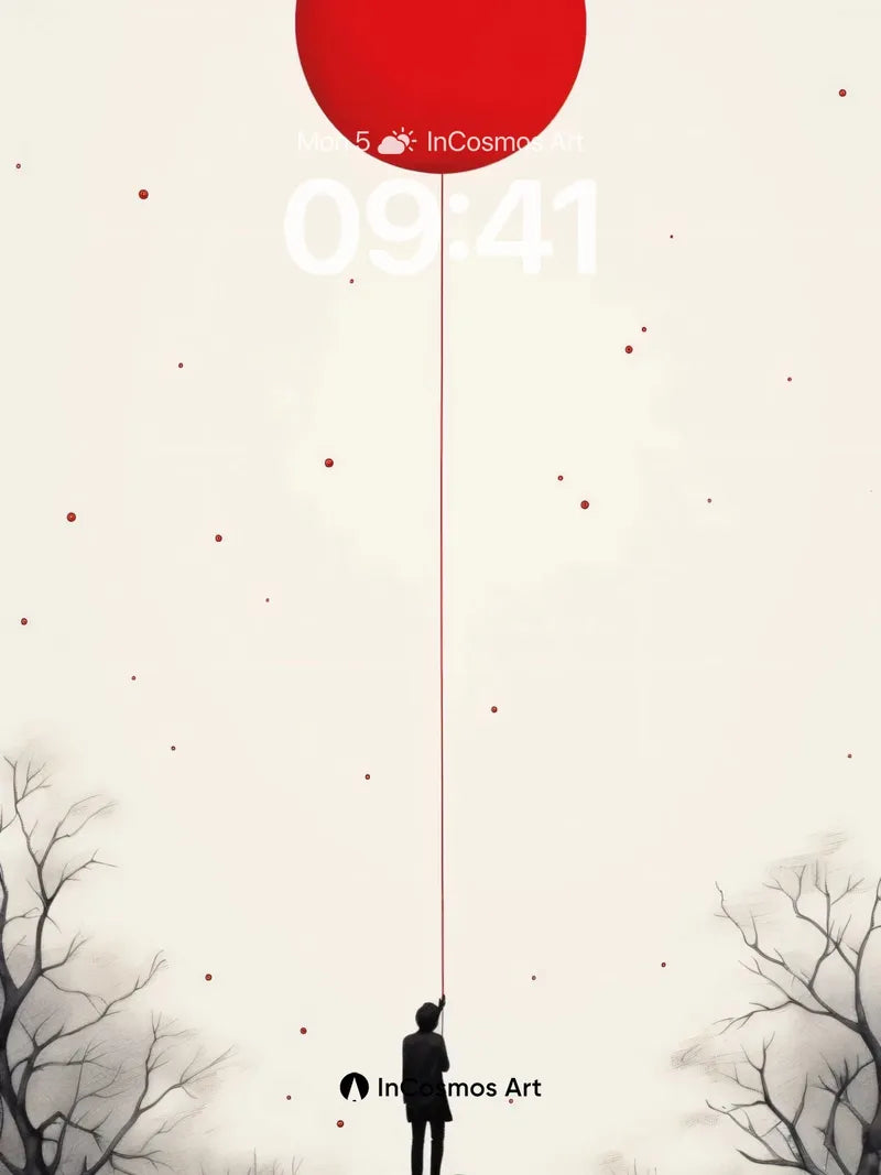 Solitary Horizon Wallpaper with Crimson Balloon