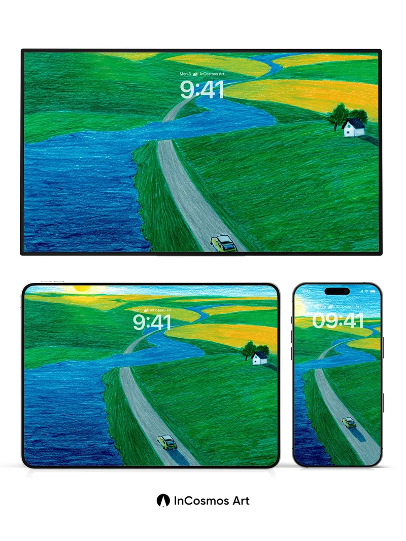 Sunlit Curve Wallpaper with Rolling Fields