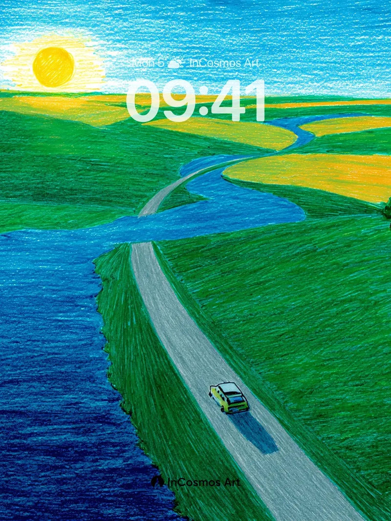 Sunlit Curve Wallpaper with Rolling Fields