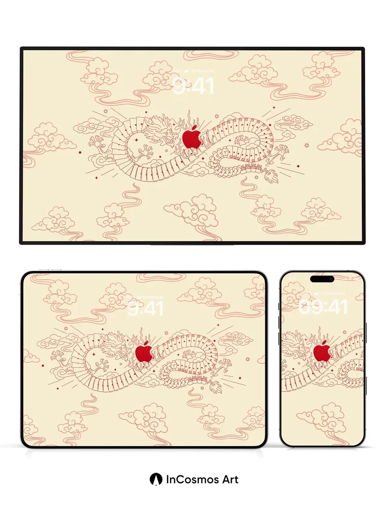 Serene Dragon Wallpaper with Apple Core