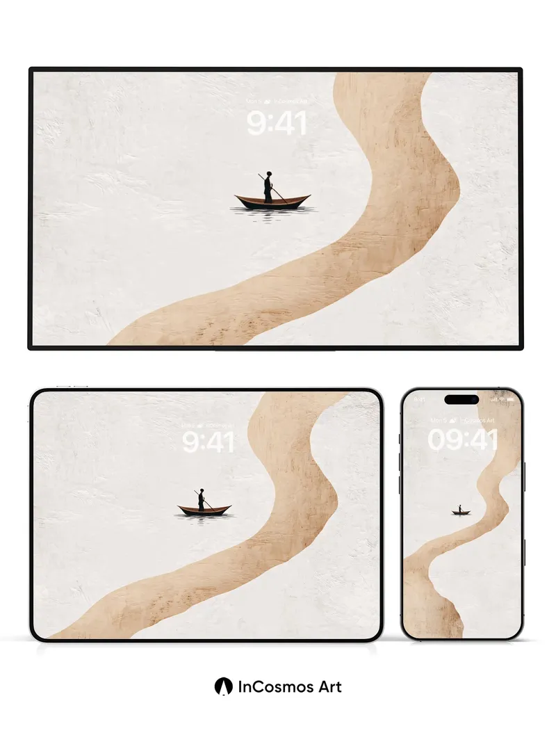 Serenity River Wallpaper with Solitary Paddle