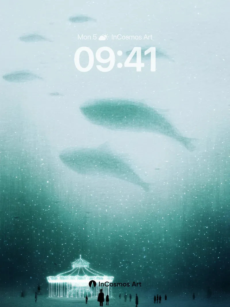 Serenity Underwater Gazebo Wallpaper with Floating Whales