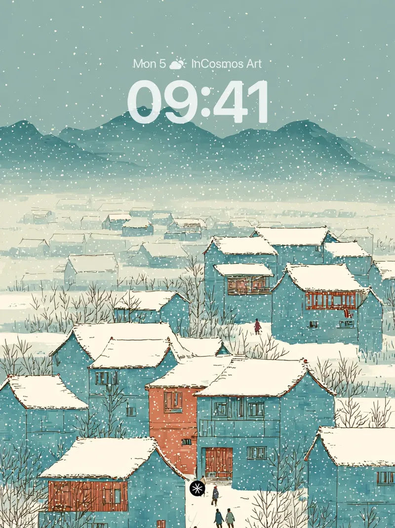 Serene Snowfall Village Winter Wallpaper wallpaper for iPhone, iPad & Mac