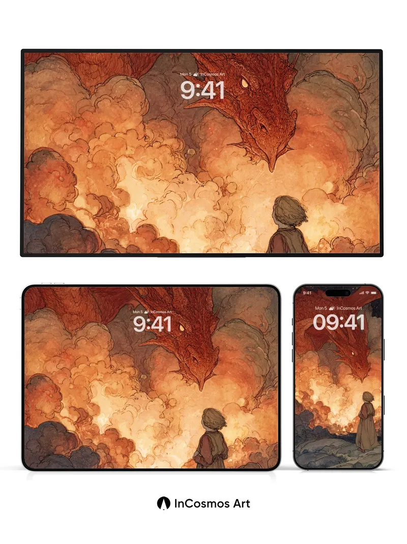 Ember Gaze Wallpaper with Celestial Dragon