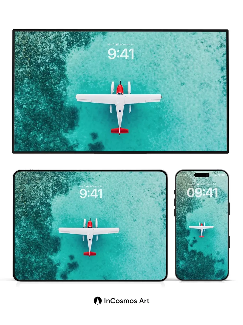 Serene Skyline Wallpaper with Floating Plane