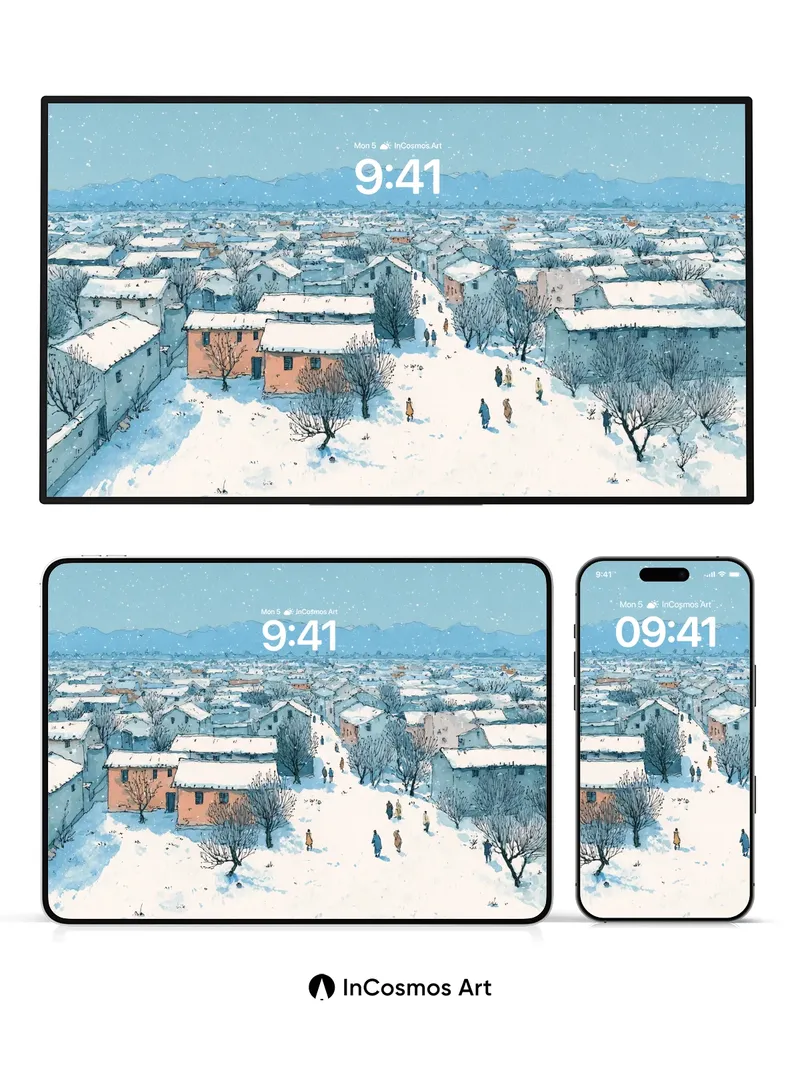 Silent Snowfall Wallpaper with Village Hush