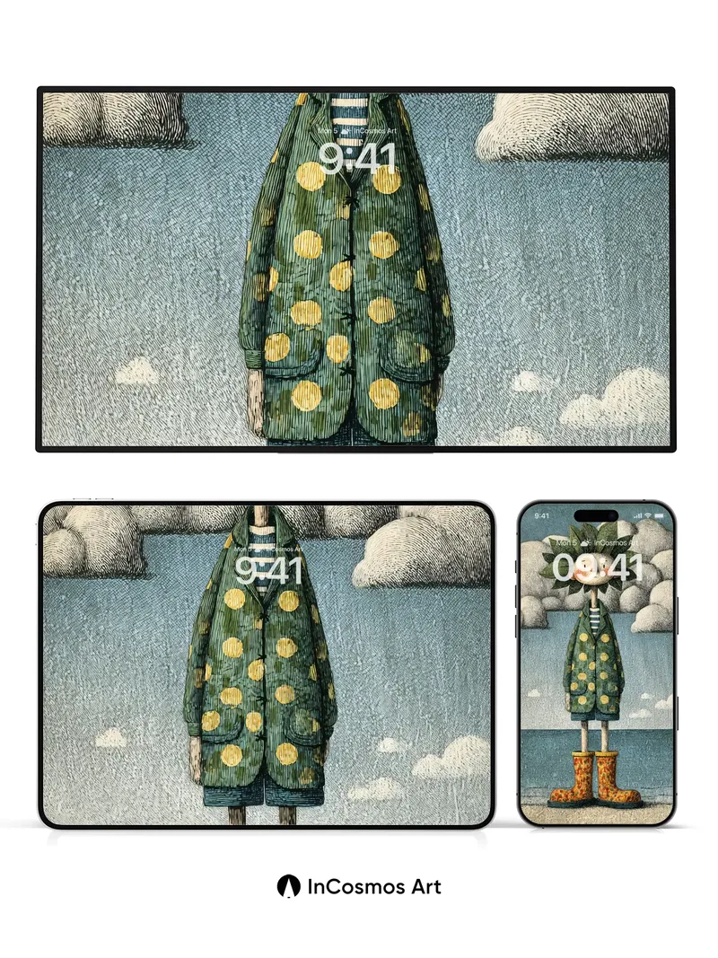 Whimsical Leaf-Crowned Wallpaper with Polka-Dot Charm