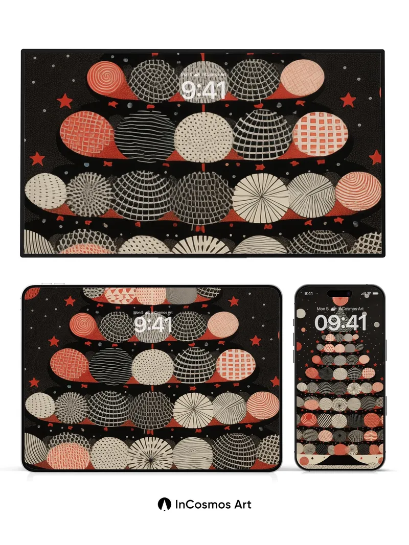 Cosmic Tree Wallpaper with Patterned Orbs