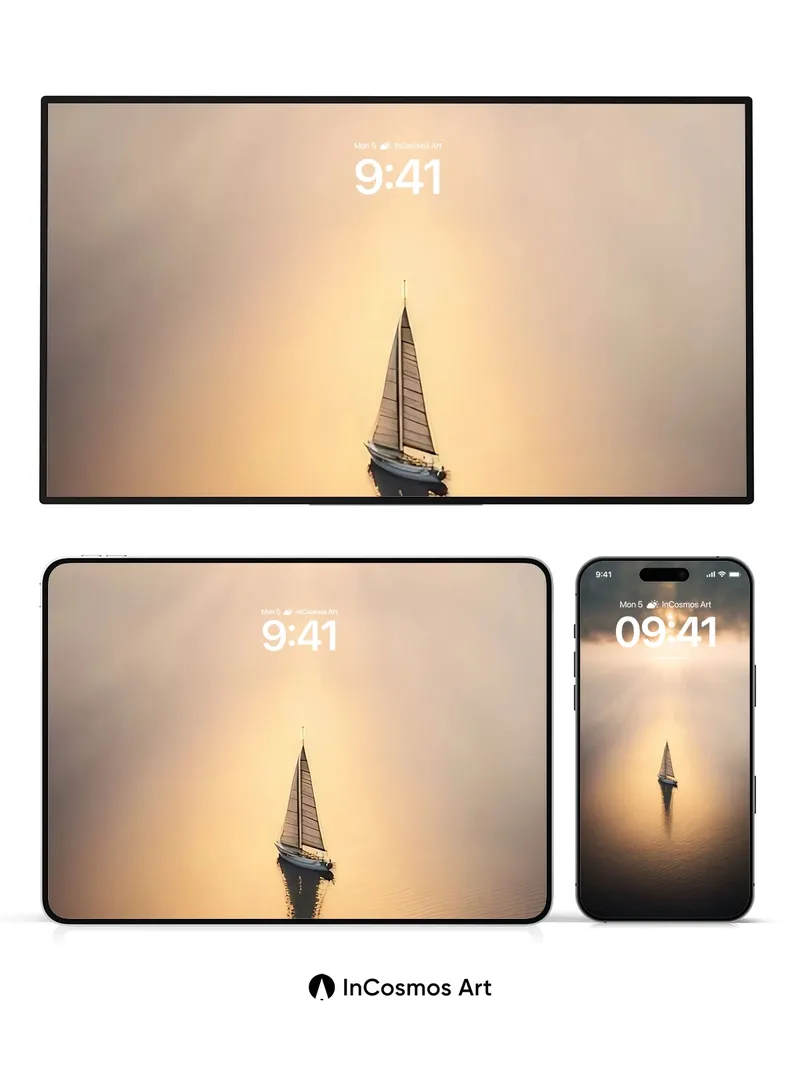 Golden Hush Wallpaper with Solitary Sail