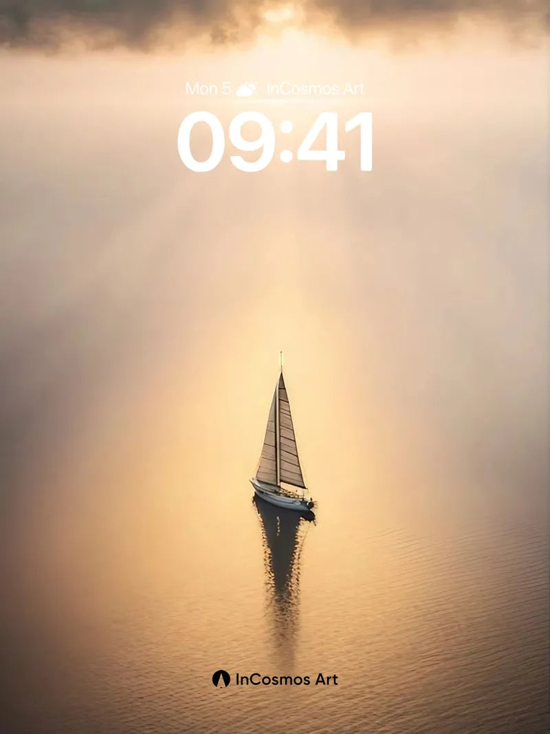 Golden Hush Wallpaper with Solitary Sail