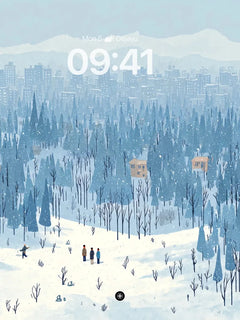Winter Forest Village Snowy Landscape Background, iPhone Duo cover screen