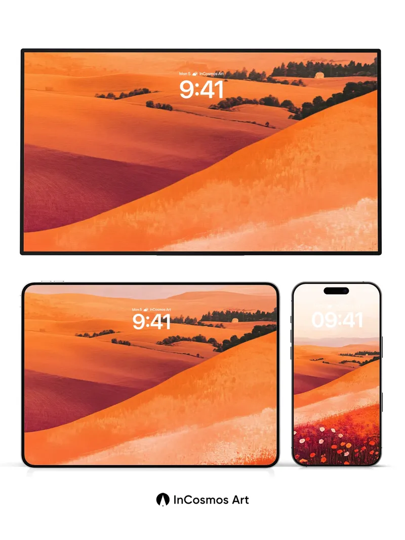 Crimson Dunes Wallpaper with Whispering Poppies