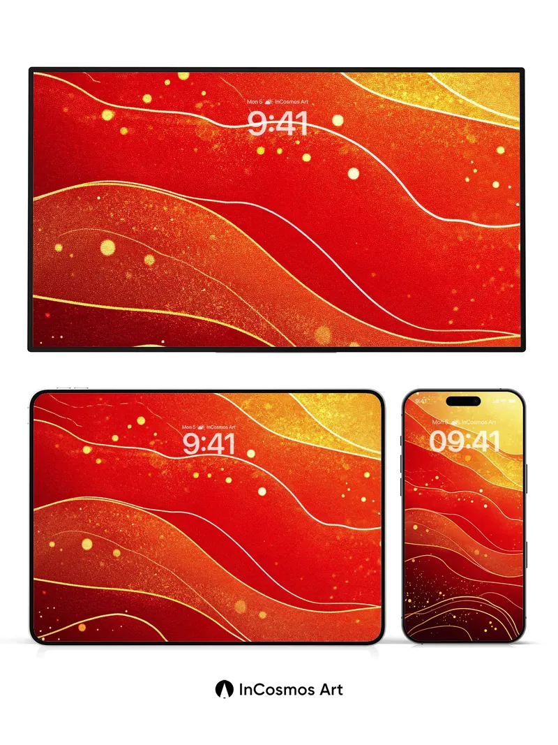 Fiery Wave Wallpaper with Golden Veins