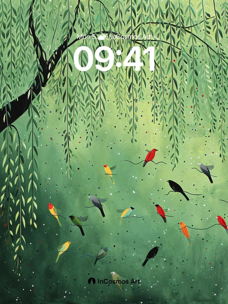 Whispering Willow Wallpaper with Feathered Flight