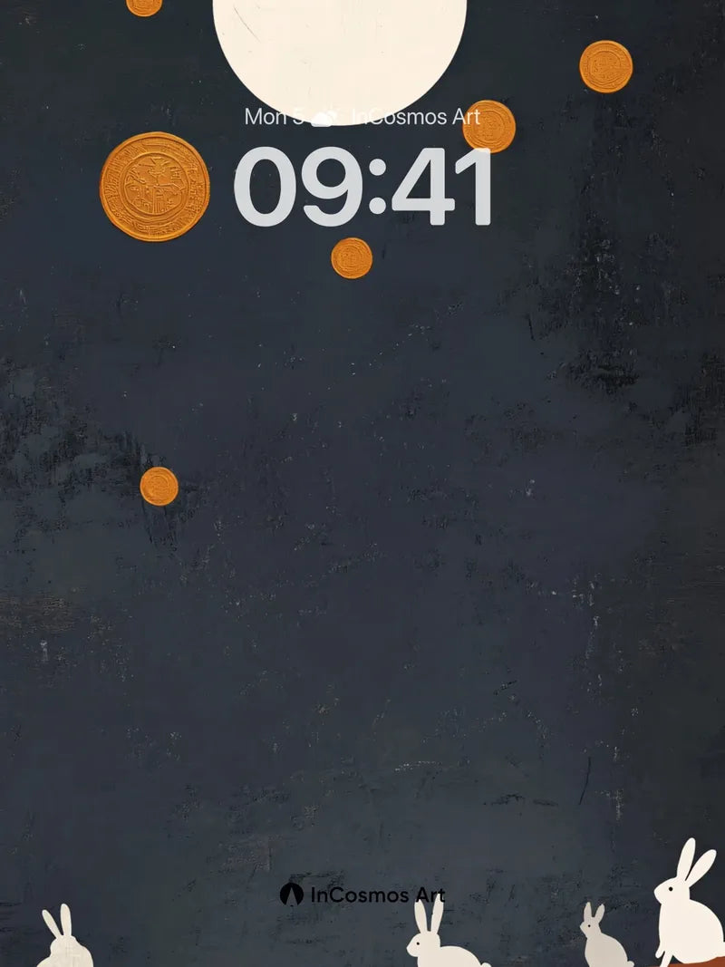 Moonlit Hare Wallpaper with Golden Coins