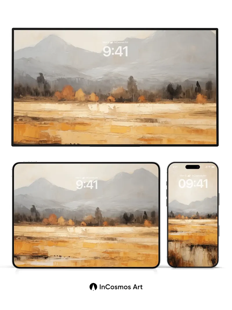 Mist-veiled Peaks Wallpaper with Golden Reflections