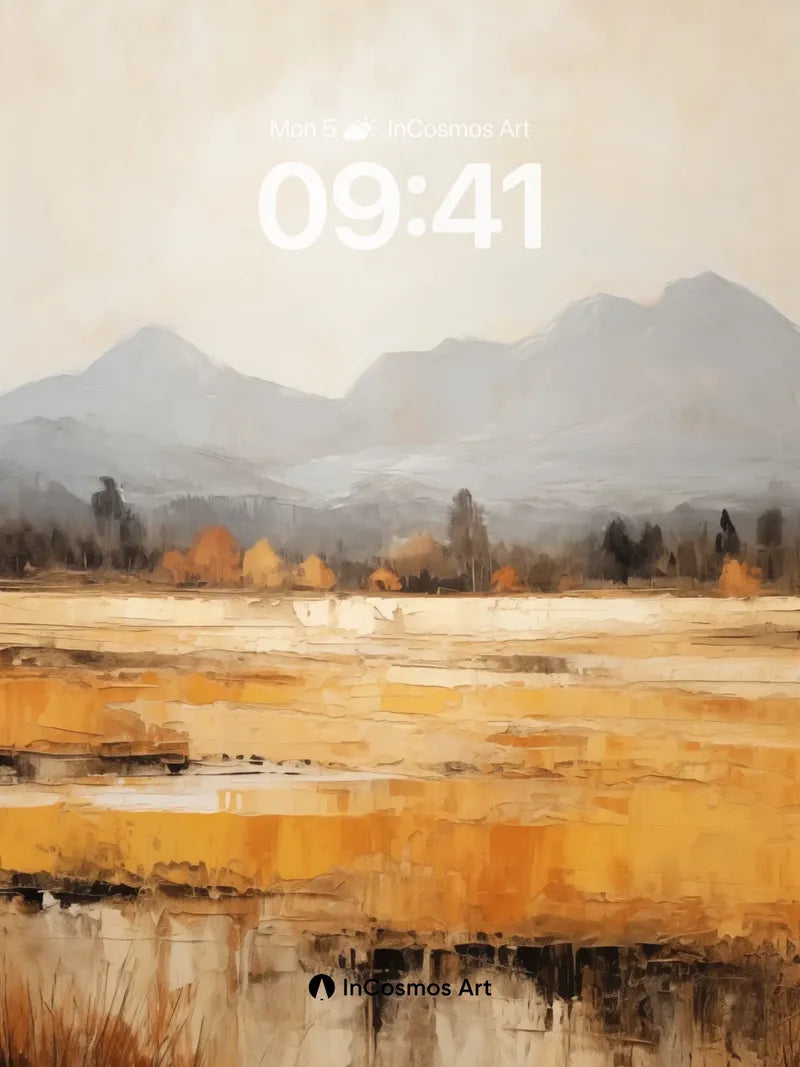 Mist-veiled Peaks Wallpaper with Golden Reflections