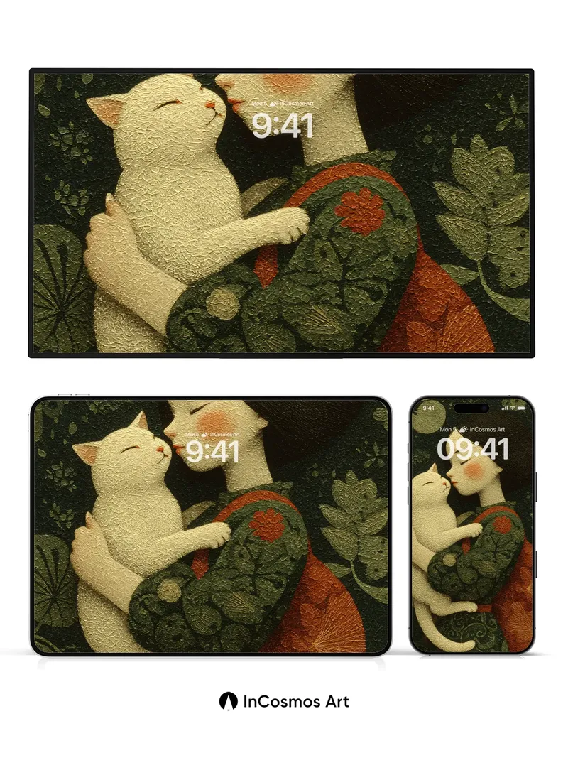 Serenity Embrace Wallpaper with Textured Folklore