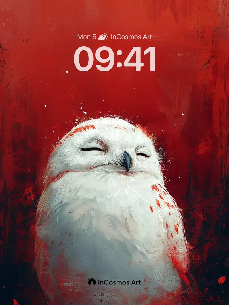 Serenity Snow Owl Wallpaper with Crimson Veil wallpaper for iPhone, iPad & Mac