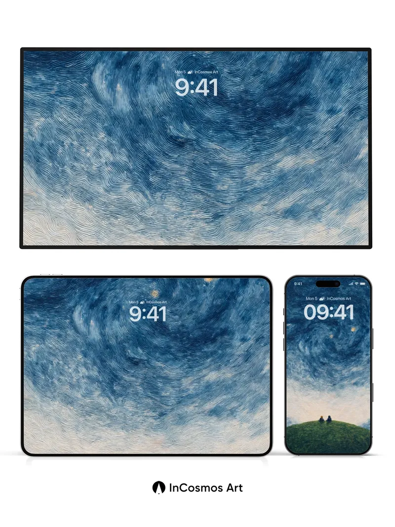 Whirling Night Sky Wallpaper with Starlit Solitude