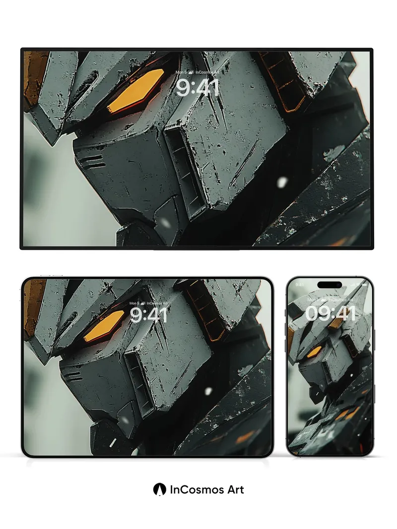 Futuristic Warrior Wallpaper with Weathered Metal