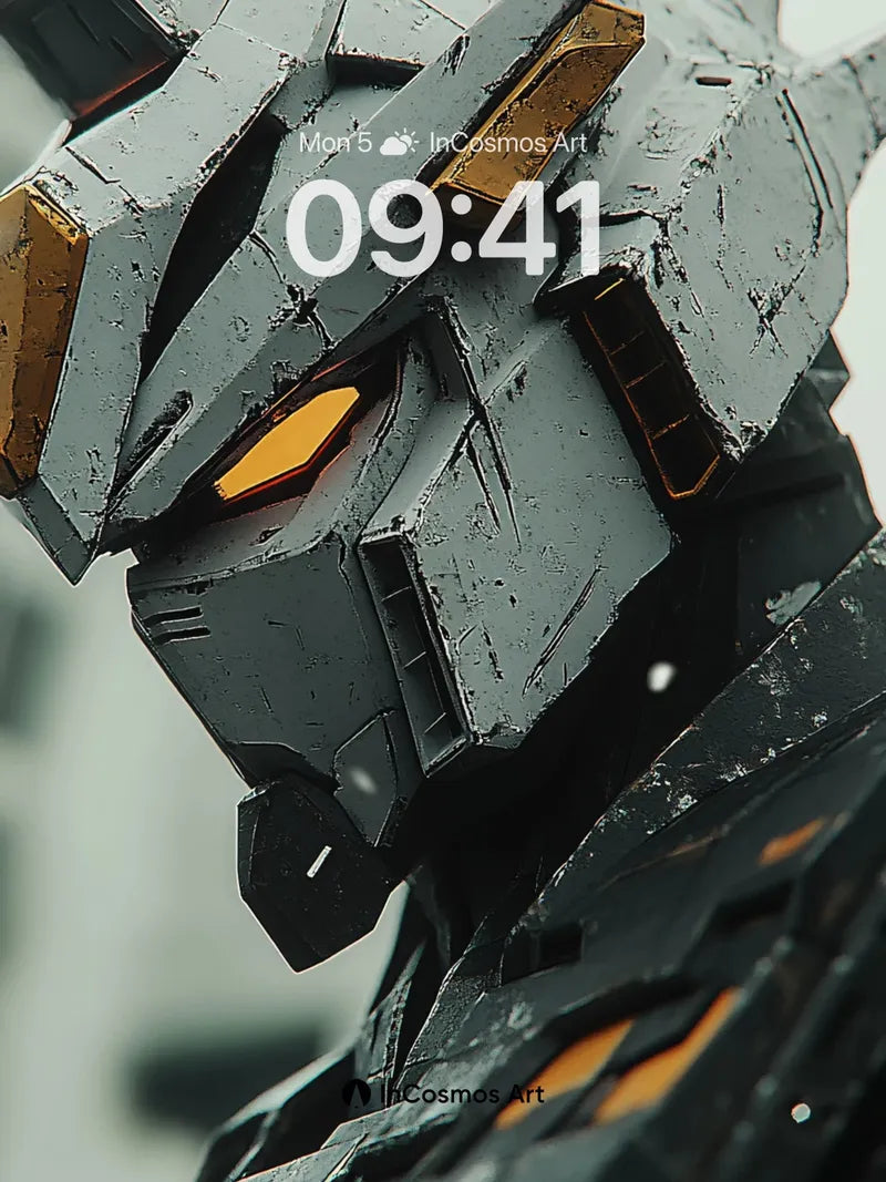 Futuristic Warrior Wallpaper with Weathered Metal