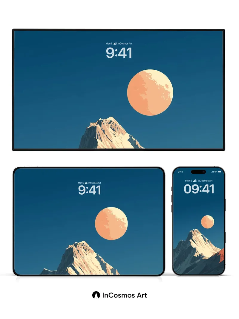 Serene Summit Wallpaper with Moonlit Geometry