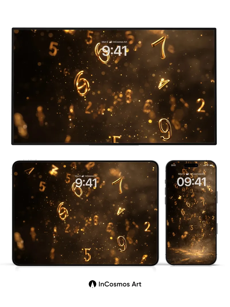 Golden Numerals Wallpaper with Floating Light