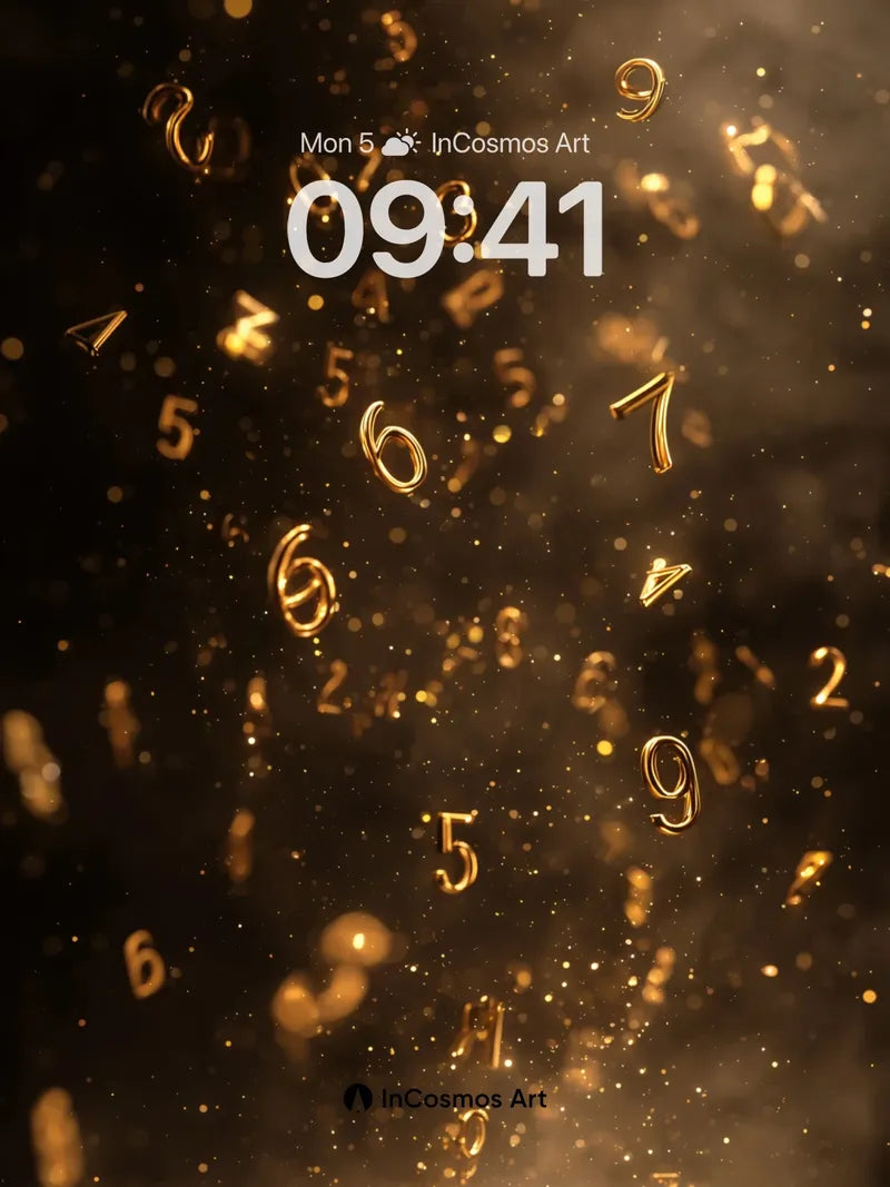 Golden Numerals Wallpaper with Floating Light