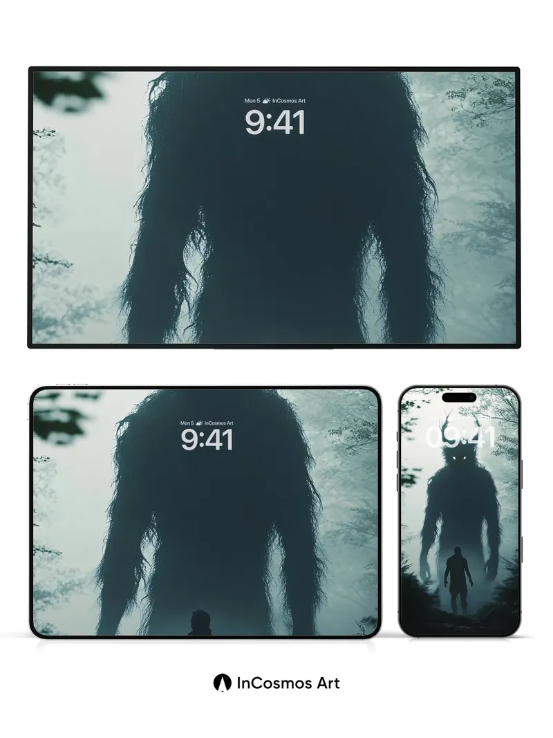 Fogbound Guardian Wallpaper with Glowing Eyes