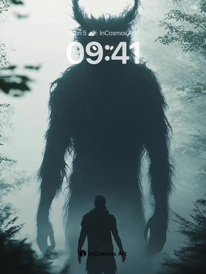 Fogbound Guardian Wallpaper with Glowing Eyes