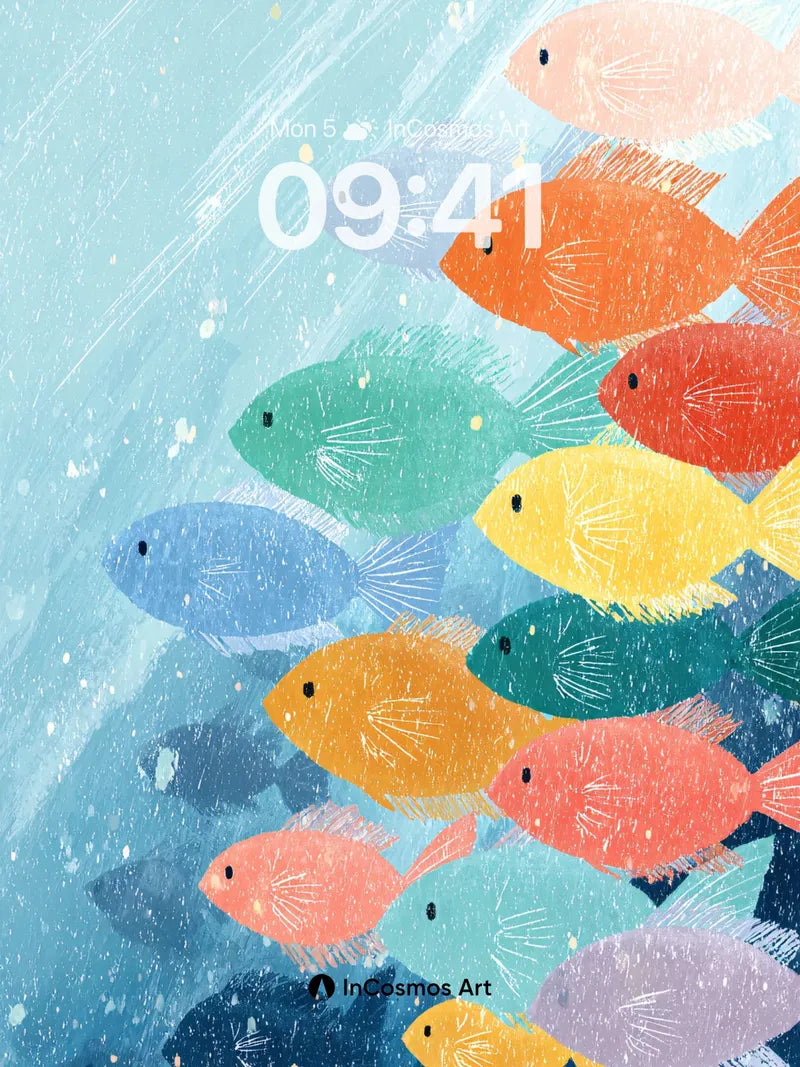 Serene School Wallpaper with Watercolor Fish wallpaper for iPhone, iPad & Mac
