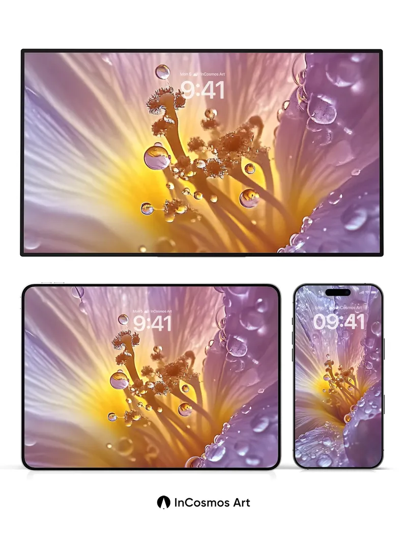 Luminous Dewdrop Wallpaper with Petal Veins