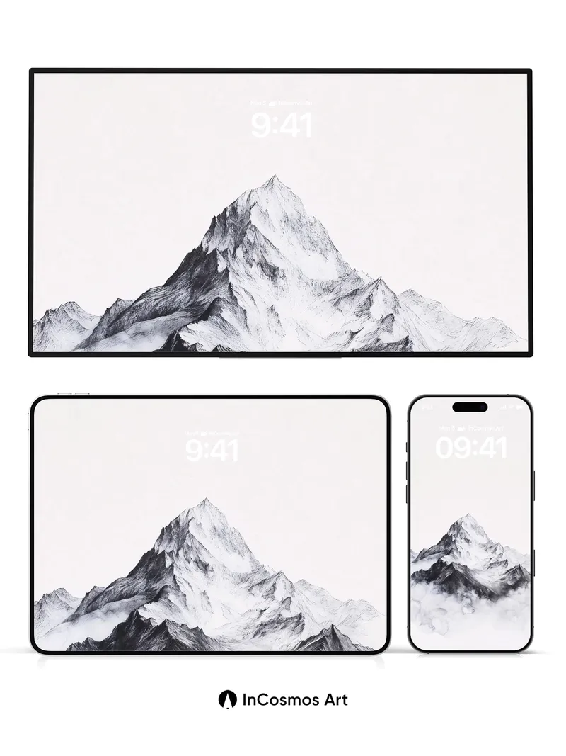 Silent Summit Wallpaper in Ink and Mist