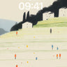 Terraced Hillside Village Minimalist Background Art