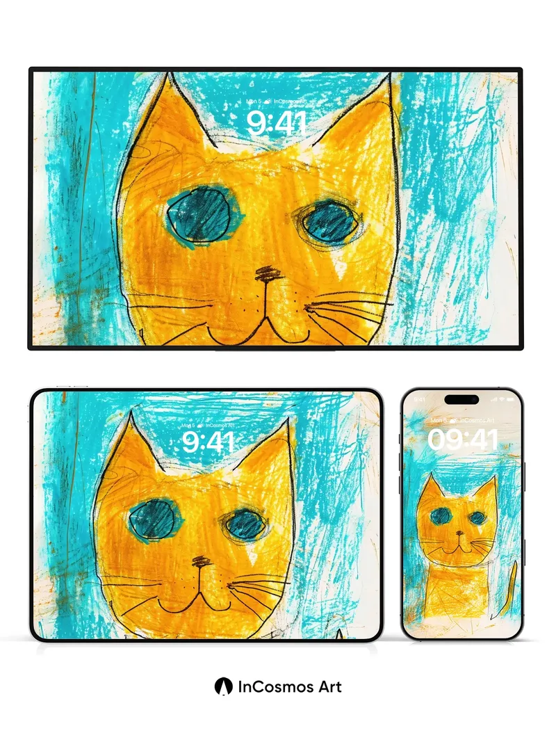 Golden Gaze Wallpaper with Turquoise Frame