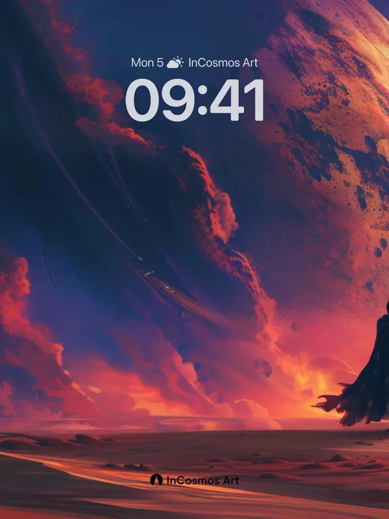Crimson Horizon Wallpaper with Celestial Silhouette wallpaper for iPhone, iPad & Mac