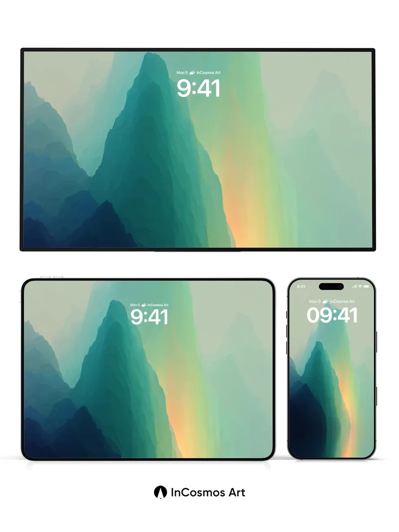 Spectral Summit Wallpaper with Ethereal Light Veil