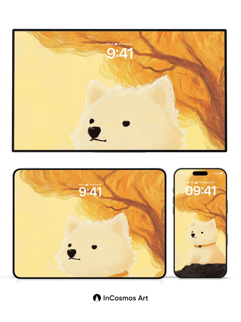 Golden Hush Wallpaper with Fluffy Canine Gaze