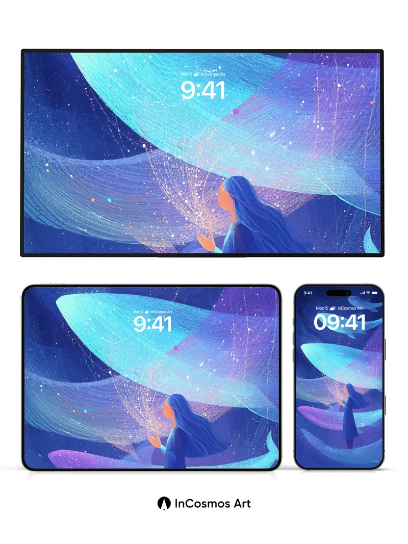 Stellar Whale Wallpaper with Cosmic Threads