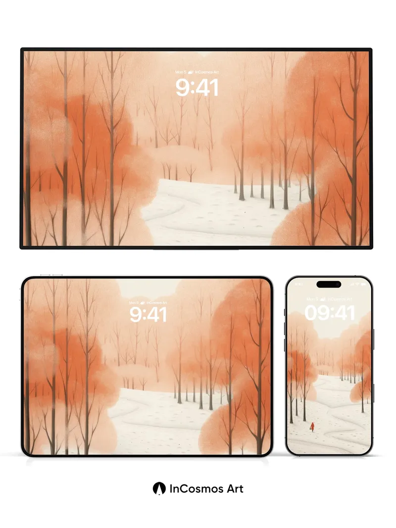 Silent Snowfall Wallpaper with Crimson Canopy