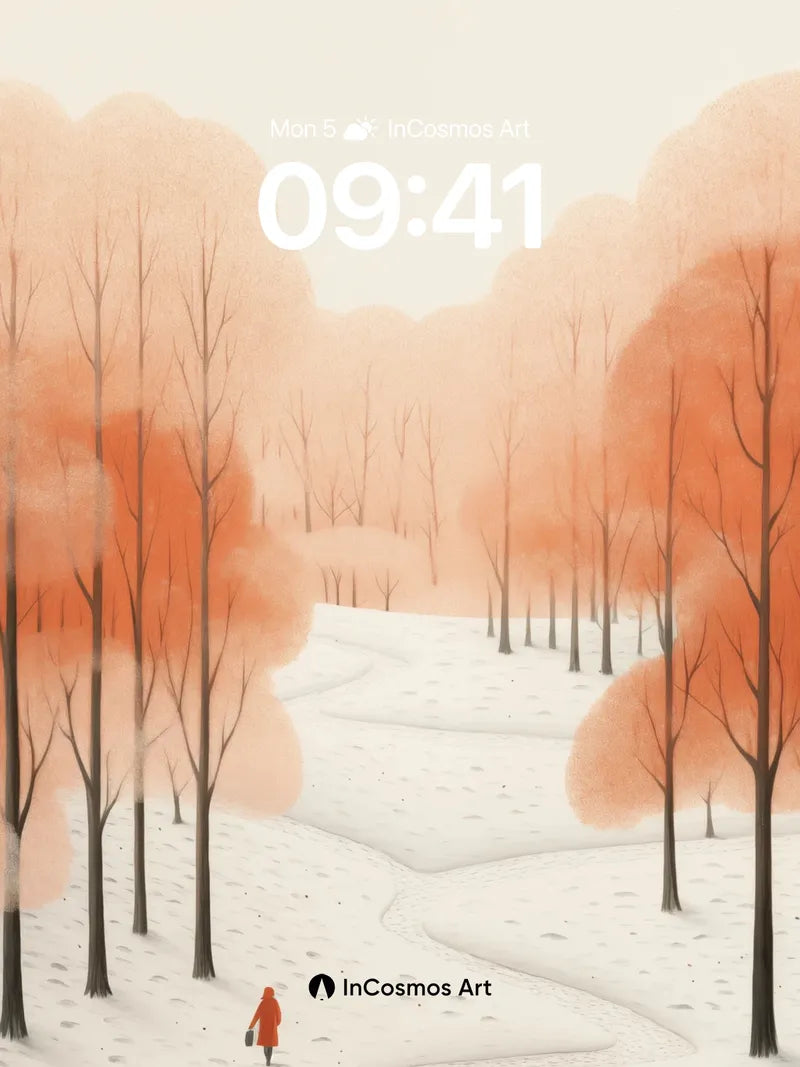 Silent Snowfall Wallpaper with Crimson Canopy